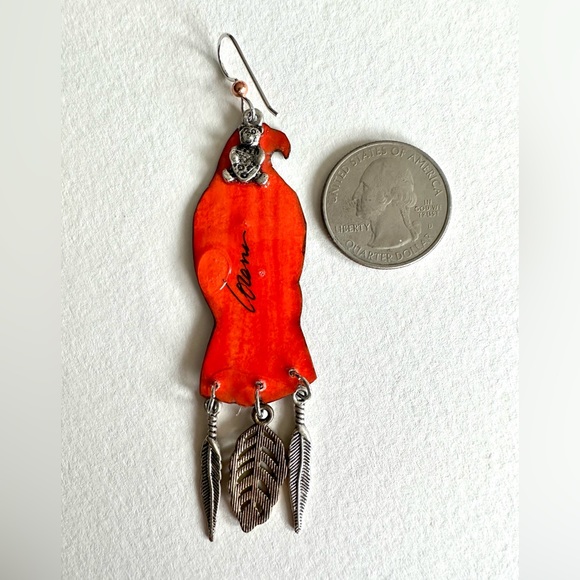 All handpainted red tail hawk earrings OOAK eagles bird of prey original unique - Picture 4 of 6